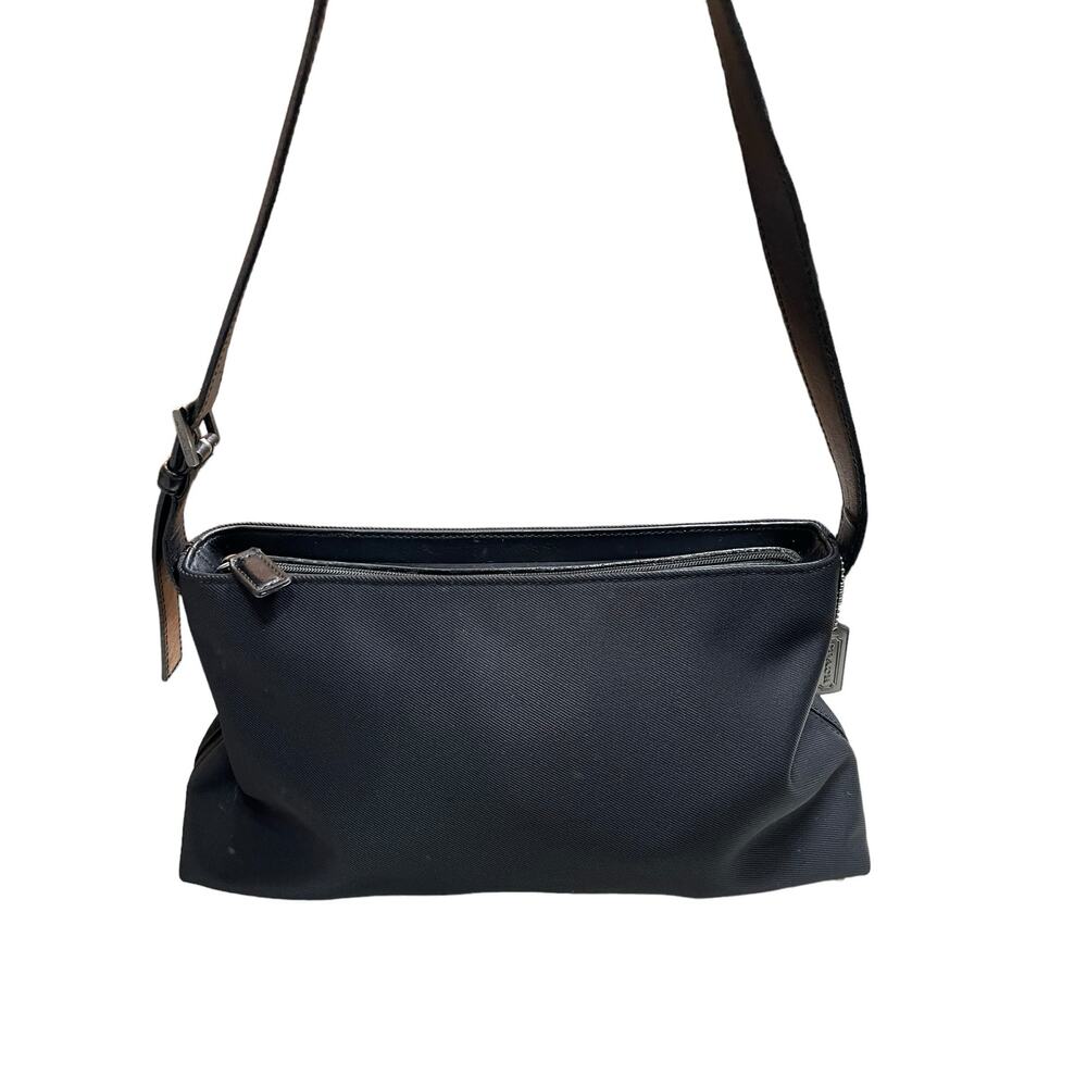 Coach Vintage Mercer 7406 Black Nylon Twill Shoulder Bag Purse Leather Trim 1999